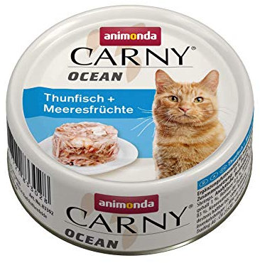Carny Ocean Thunfisch + Meeresfrüchte (12 x 80g), Katzenfutter nass von animonda für ausgewachsene Katzen, mit zartem Fischfilet, ohne Getreide und Zucker