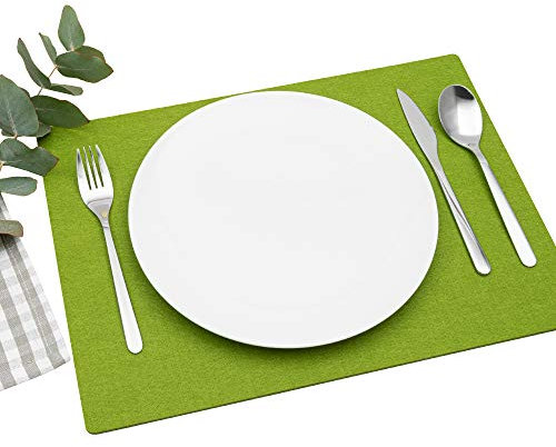 FILU Platzsets aus Filz 4er-Pack Grasgrün eckig (Farbe und Form wählbar) 30 x 41 cm – Tischset für drinnen und draußen Deko für Esstisch im Wohnzimmer, Gartentisch/Balkontisch