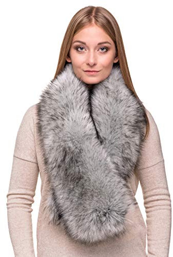 Futrzane Classic Schal - Pelz Schal Damen - Winter Fellkragen Lang Fellschal (One Size, Silber Classic)