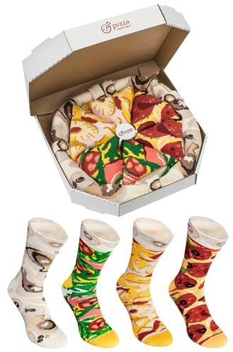 Rainbow Socks - Damen Herren Pizza Socks Box Mix Italienische Hawaii Pepperoni - 4 Paar - Gr.- EU 36-40/ Small
