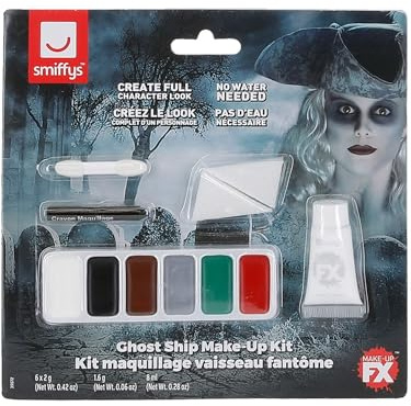 Smiffys Make-Up FX, Ghost Ship Kit, Grease, Black 6 Colour Palette, Cream & Crayon & Applicators, Cosmetics and Disguises Fancy Dress, Cosmetic Dress Up Cosmetics & Disguises.