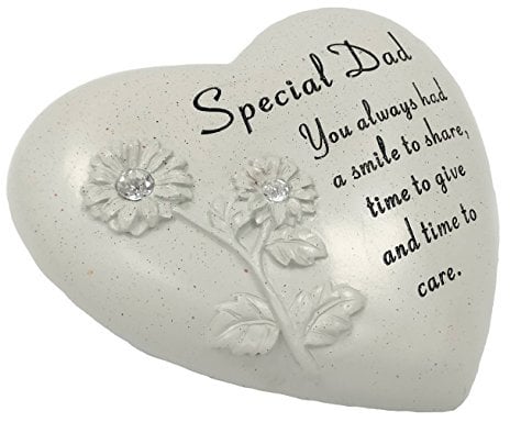 Ornamento memorial para tumba con diseño de corazón, flores y piedras brillantes, con texto en inglés