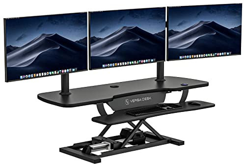 VERSADESK Electric Standing Desk Converter, PowerPro Height-Adjustable Sit Stand Desktop Riser, Keyboard Tray, USB Charging Port, 48 X 24, Black