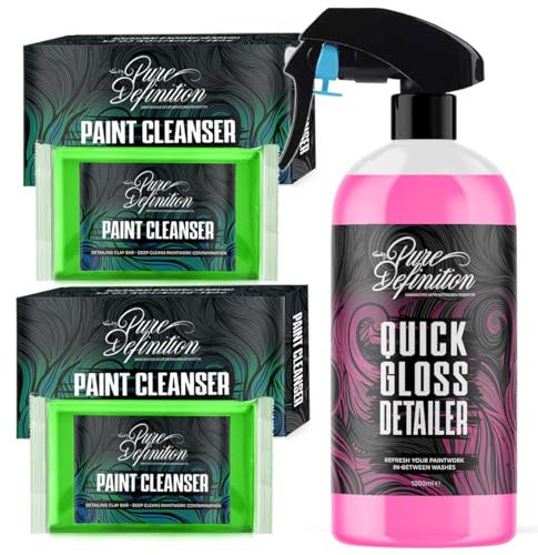Pure Definition Car Clay Bar Kit, Fine Grade Claybar Block & Detail Lube Spray, Auto Detailing (1000ML + 2 X 100g Clay)