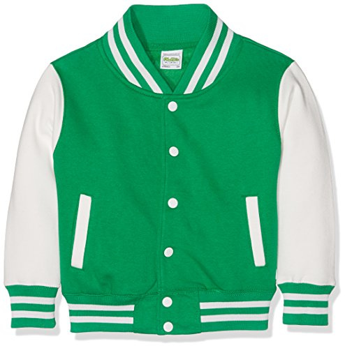 AWDis Boy's Kids Varsity regular Jacket, Multicoloured (Kelly Green/White), Size 9-11 (Manufcturer Size - Large)