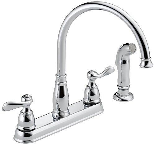 Delta Windemere Chrome Kitchen Faucet with Side Sprayer, Traditional 4 Hole Kitchen Sink Faucet, Two-Handle, Chrome 21996LF