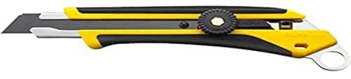 OLFA L-6 - Cúter con bloqueo manual, mango antideslizante, púa de metal con agujero de 12mm para mosquetón de seguridad y cuchilla de 18 mm