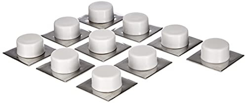 Sysfix Tope de Puerta Adhesivo Blanco con Base Inoxidable (Caja de 10 Unidades), 4,5x4,5x1,8 cm