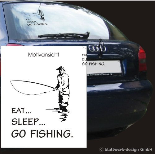 blattwerk-design KFZ-Aufkleber Angeln, eat, Sleep, go Fishing, Größe ca. 240 mm x 210 mm, Grau