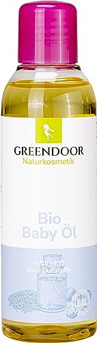 GREENDOOR Bio Babyöl parfümfrei 150ml vegan, Natur für Baby-Haut, mit Jojobaöl, Naturkosmetik für Kinder-Haut, auch als Babymassage Öl, Baby Massageöl