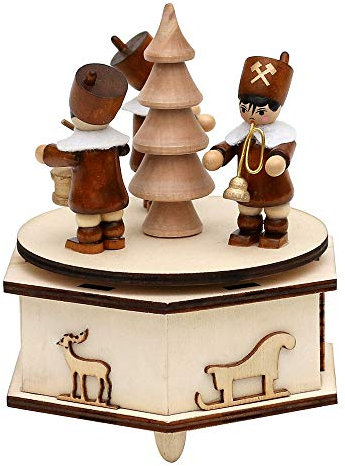 Dekohelden24 Wunderschöne Spieldose mit musizierenden, Melodie: White Christmas, ca. 11 x 11 x 13 cm, Holz, Bergmänner mit Trommel, 13 cm
