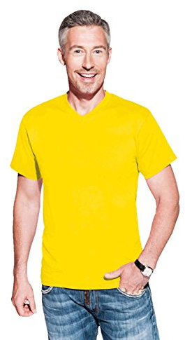 Premium V-Ausschnitt T-Shirt Herren, Gelb, XXL