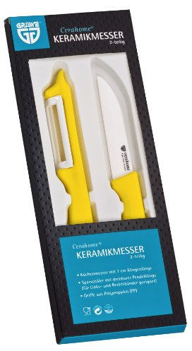 GRÄWE Keramik Messerset Cerahome 2-teilig | Messer (7,5 cm) & Schäler (18 cm) | Zirkonia-Klinge & Kunststoffgriff | hygienisch, geschmacksneutral & leicht | Gelb