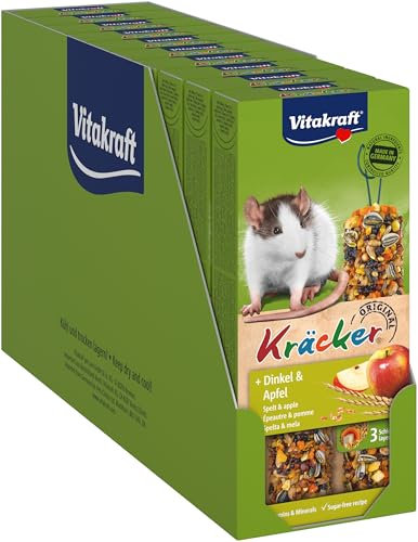 Vitakraft Kräcker, Nagersnack für Ratten, mit Dinkel und Apfel, mit Vitaminen und Mineralien, ohne Zusatz von Zucker und Getreide (10x 112g)