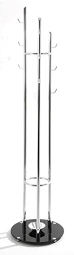 Haku Garderobenständer aus verchromtem Stahlrohr, Fuß aus schwarzem Sicherheitsglas 10mm Höhe 183cm x, 89255