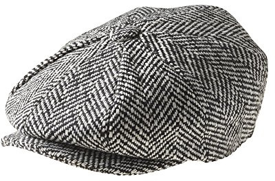 Peaky Blinders, Berretto piatto a 8 spicchi in stile “Newsboy”, in tweed di lana Black Humbug 7.5