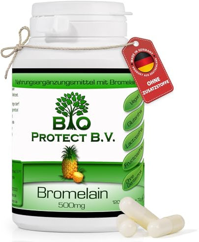 Bromelain 500 mg (2.000 F.I.P.) 120 Kapseln - Vegan ohne Füll- und Zusatzstoffe - 2000 GDU/g = 4000 F.I.P./g - Bio Protect - Ananas Enzym OHNE ZUSATZSTOFFE!