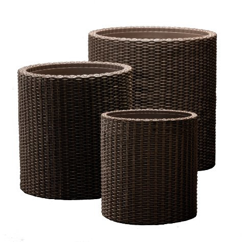Keter Kunststoff Pflanzgefäß, Zylinderförmiges Pflanzgefäß aus Kunststoff, 3-er Set, S/M/L, Braun