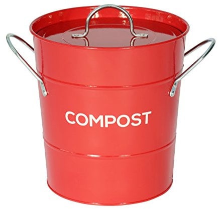 Metal Kitchen Compost Caddy - Composting Bin for Food Waste Recycling (Red)