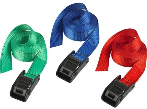 Master Lock 3110EURDATCOL Luggage Straps with Easy to use Buckle, Random Color, 2,50m x 25mm Strap, Pack of 2