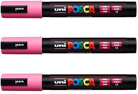 Posca Lot de 3 marqueurs PC-5M Uni-Ball (gamme complète de 35 couleurs disponibles) rose