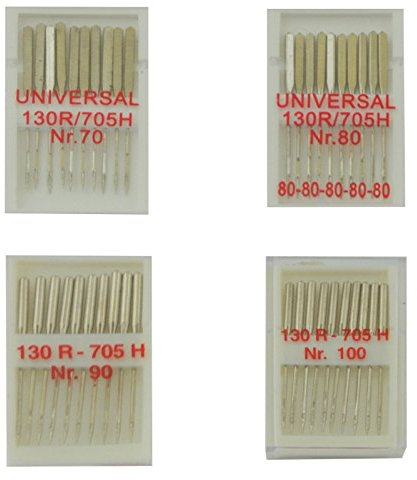 Universal Nähmaschinennadeln Set 40 Nähmaschinen Nadeln, je 10 von Nm 70, 80, 90 & 100, für leichte bis mittelschwere Gewebearten, 130R/705H mit Flachkolben für alle gängigen Haushaltsnähmaschinen