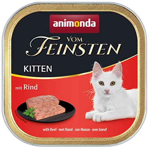 animonda Vom Feinsten Kitten mit Rind (32 x 100 g), Kitten Nassfutter für junge Katzen, Katzenfutter ohne Getreide und Zucker, mit 100 % frischen, fleischlichen Zutaten