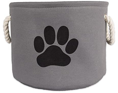 Bone Dry Paw Print Collapsible Polyester Pet Storage Bin, Round Small - 12 x 12 x 9, Paw Print Gray