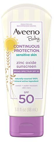 Aveeno Baby AVEENO Baby Continuous Protection Sensitive Skin Lotion Zinc Oxide Sunscreen SPF 50 3 oz 3 Fl. Oz