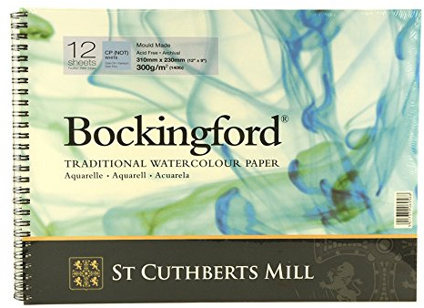 St. Cuthberts Mill Bockingford Watercolor Paper Spiral Pad - 12x9-inch White Water Color Paper for Artists - 12 Sheets of 140lb Cold Press Watercolor Paper for Gouache Ink Acrylic Charcoal and More