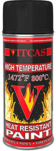 VITCAS 400ml Black Heat Resistant Spray Paint- High Temperature - Decorative Finish - Easy To Use– Interior Exterior - Matte- Exhaust Stove- Anti-Corrosive- Furnaces- Heaters- Barbecues- Boilers-Pipes