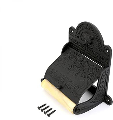 Renovators Supply Manufacturing Black Wall Mount Toilet Tissue Paper Holder 6.9 Wide Antique Ornate Victorian Style Solid Aluminum Rust Resistant Toilet Tissue Roll Holder Storage with Lid
