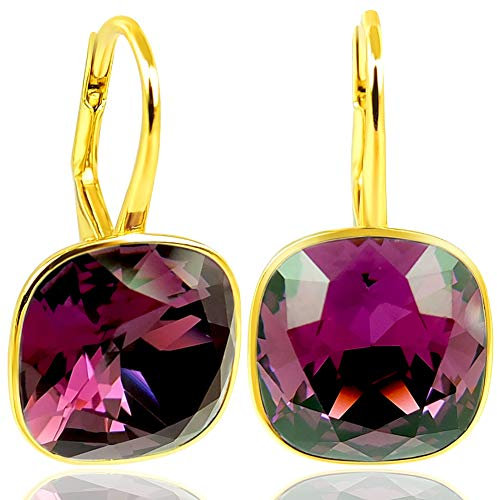 Ohrringe Gold 925 Silber Marken Kristalle Rot Amethyst NOBEL SCHMUCK