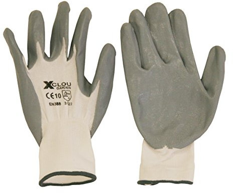 Xclou Universalhandschuh in Grau, Nylonhandschuh für Handwerk, Hobby und Garten mit Strickbund, anschmiegsamer Arbeitsschutz nitrilbeschichtet, Größe 9 (L),