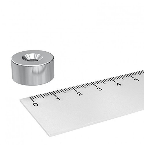50 x Neodym Scheiben Magnet, 20 x 10 mm, mit 5.5 mm Bohrung und Senkung, vernickelt, zum Einschrauben
