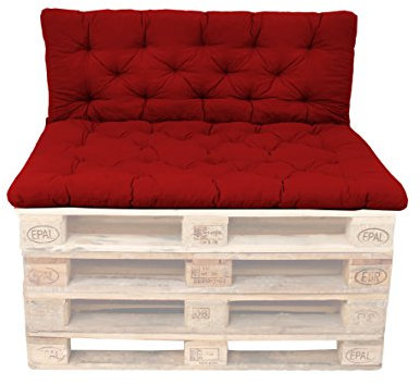 Ambientehome Palettenkissen mit Rückenlehne, rot, Sitzpolster 120 x 80, Rückenkissen 120 x 60 cm, Indoor & Outdoor