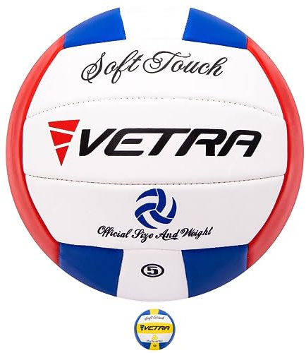 VETRA Volleybälle weich berühren Bälle Größe 5 Officially Strand im Freien Innen Sporthalle Spiel New (Blau/Rot/Weiß)