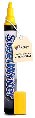 Rainbow Chalk Steelwriter Steel Marker Pen - Yellow, 5mm, Chloride Free | 5mm Bullet Nib, Available in 10 Colours, Won't Stain Even After Galvanising, Wipe Clean, Water Resistant