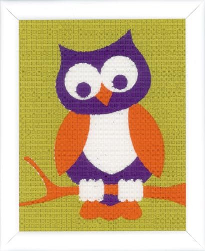 VERVACO Gobelin Stickbilder zum Selbersticken Lernset Nähen DIE KLUGE Eule Kreuzstich Stickpackungen Stickset für Anfänger 12,5 x 16 cm Bastelset DIY Sticken Kreatives Geschenk Beginner Cross Stitch