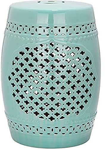 SAFAVIEH Modern Ceramic Garden Stool, in Robins Egg Blue, 35 X 35 X 45