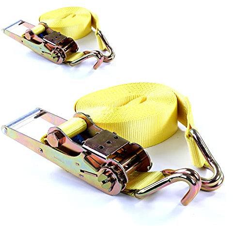 2X Spanngurt mit Ratsche + Haken 10 m bis 10000 kg / 10,0 t / 10000 daN, TÜV/GS geprüft zweiteilig 2-TLG Ratschengurt gelb, 75 mm Gurtbreite Zurrgurt