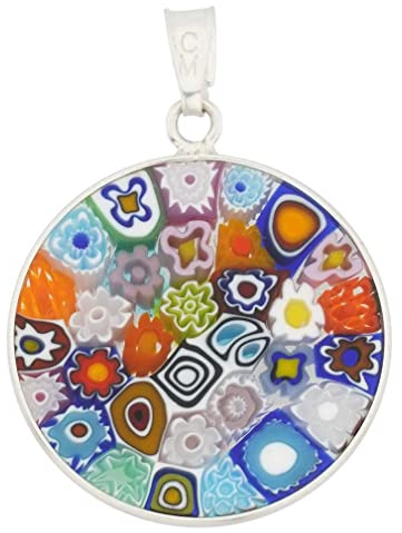GlassOfVenice - Colgante de cristal de Murano Millefiori con borde plateado, 2,2 cm