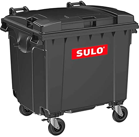 Sulo Graue Mülltonne Müllcontainer MGB 1100 Liter Abfallcontainer Behälter Kübel Container | 4-Rad-Behälter mit Flachdeckel | Robuste Deckelkonstruktion | Grau