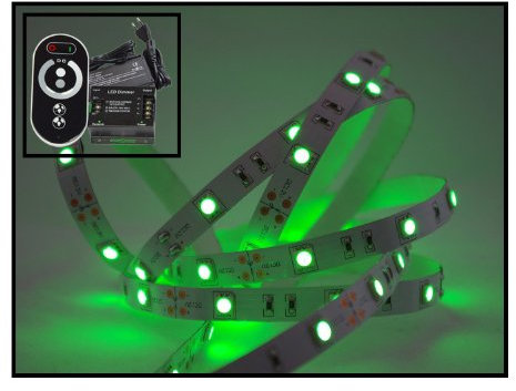 6 Meter grüner LED Streifen Set (30 LED/m, IP20) inkl. Controller, Funkfernbedienung und 3 A Netzteil