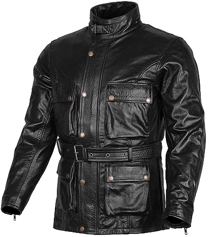 Chaqueta de piel de vacuno con acabado encerado, dise&ntilde;o de motorista