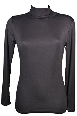 T-shirt, sous pull femme à manches longues, col roulé (Noir)TU