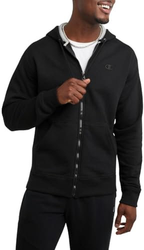 Champion Herren Powerblend Hoodie mit durchgehendem Reißverschluss Aufwärmen oder Trainingsjacke, Schwarz-407d55, Large