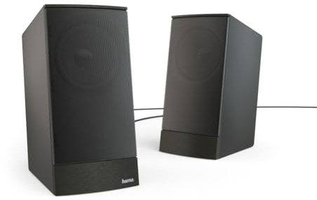 Hama PC Lautsprecher Sonic LS-208 (PC Boxen, 2.0 Lautsprecher für Computer, Laptop, 8W, stufenlose Lautstärkeregelung, Metallgitter, Anschluss über 3,5mm Klinkenstecker) schwarz