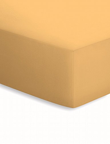 schlafgut Mako-Jersey Basic Spannbetttuch, Baumwolle, Curry, 200 x 200 cm