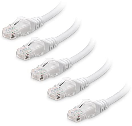 Cable Matters Paquete de 5, 10G Cable Ethernet Cat 6 corto Moldeado 1,5m (Cable Cat6, RJ45 Cat 6) en Blanco - 1,5 Metro